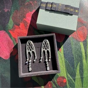 NIB Parisian Inspired Cathedral Window Earrings 925 Sterling Silver Zircon